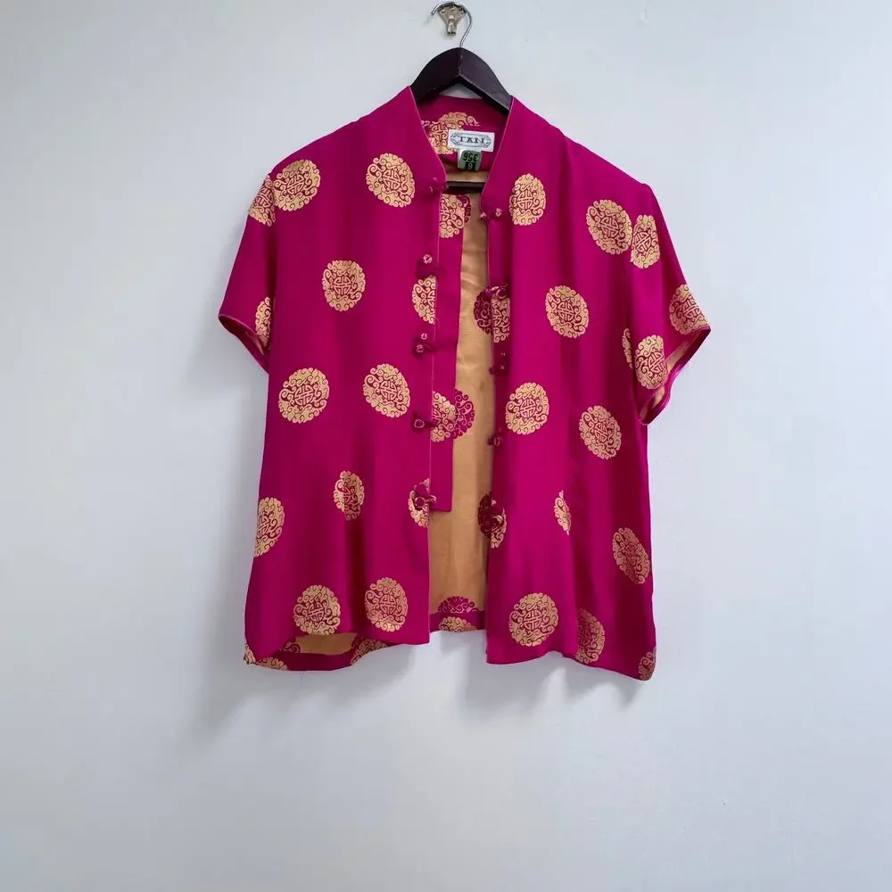 Vintage 2002 Silk Chinese Tang Jacket - Magenta & Gold Longevity